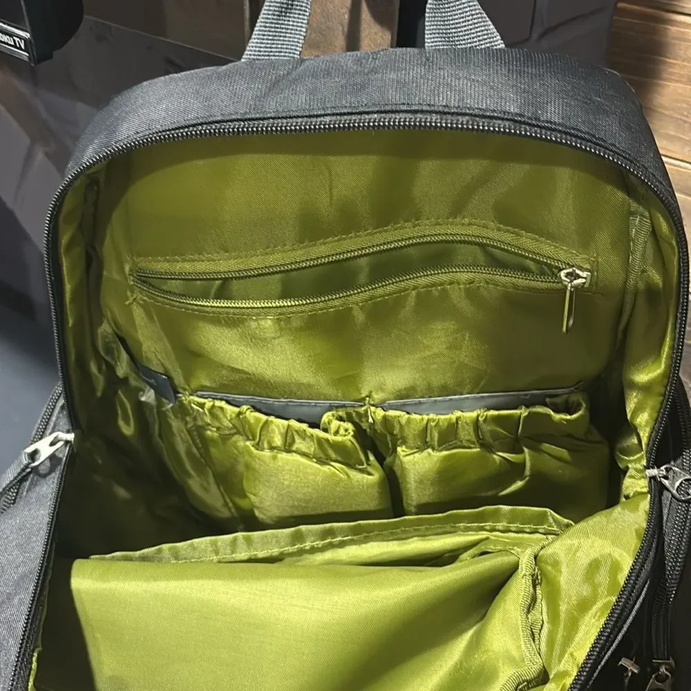 Eddie Bauer Gray Green Backpack Travel Diaper Baby Bag